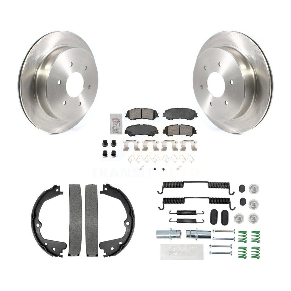 Rear Disc Rotors Ceramic Pads Parking Brake Shoes Hardware Kit For 2017-2023 Nissan TITAN K8A-108857