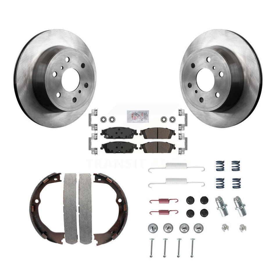 Rear Disc Rotors Semi-Metallic Pads Parking Shoes & Hardware Kit For GMC Chevrolet Sierra K8A-108858