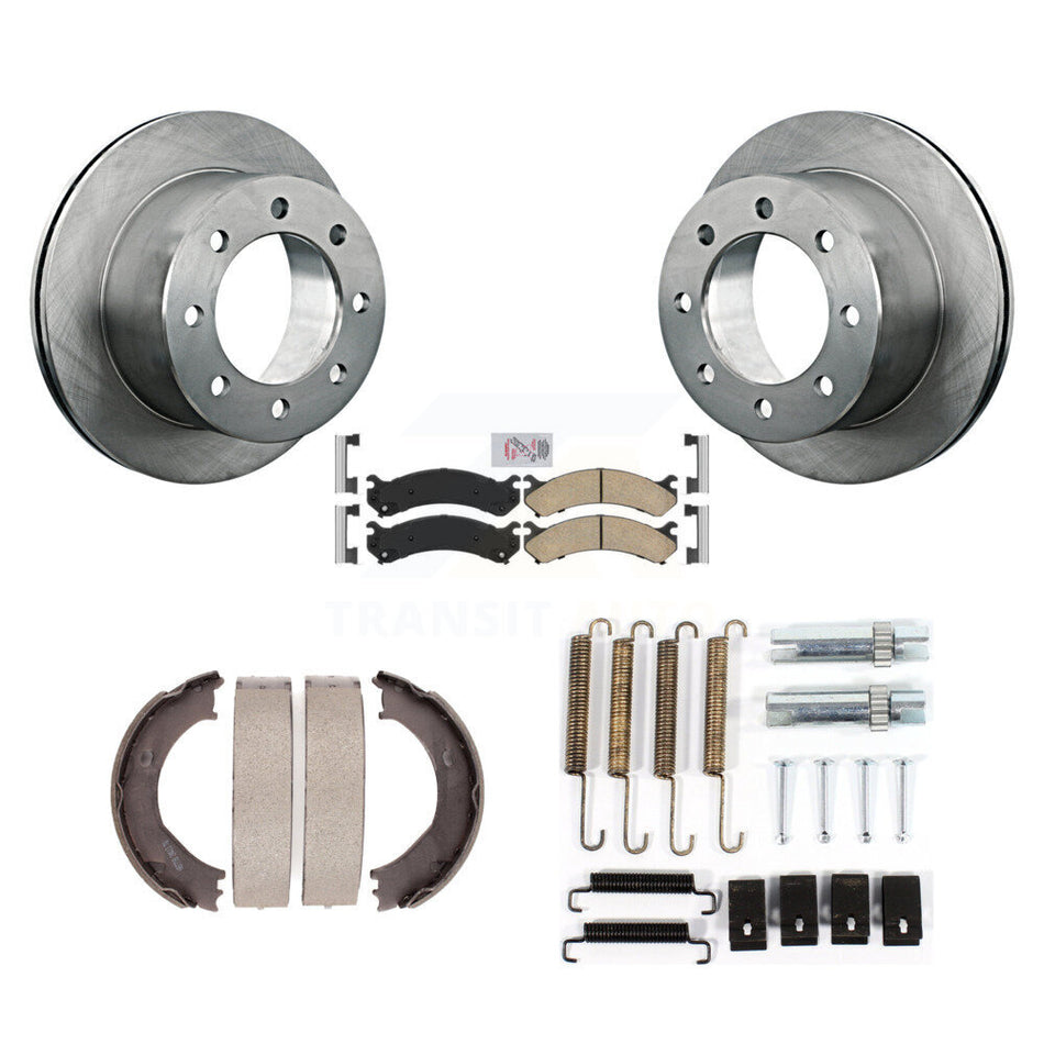 Rear Disc Rotors Ceramic Pads Parking Shoes Hardware Kit For Chevrolet Silverado 3500 GMC K8A-108882