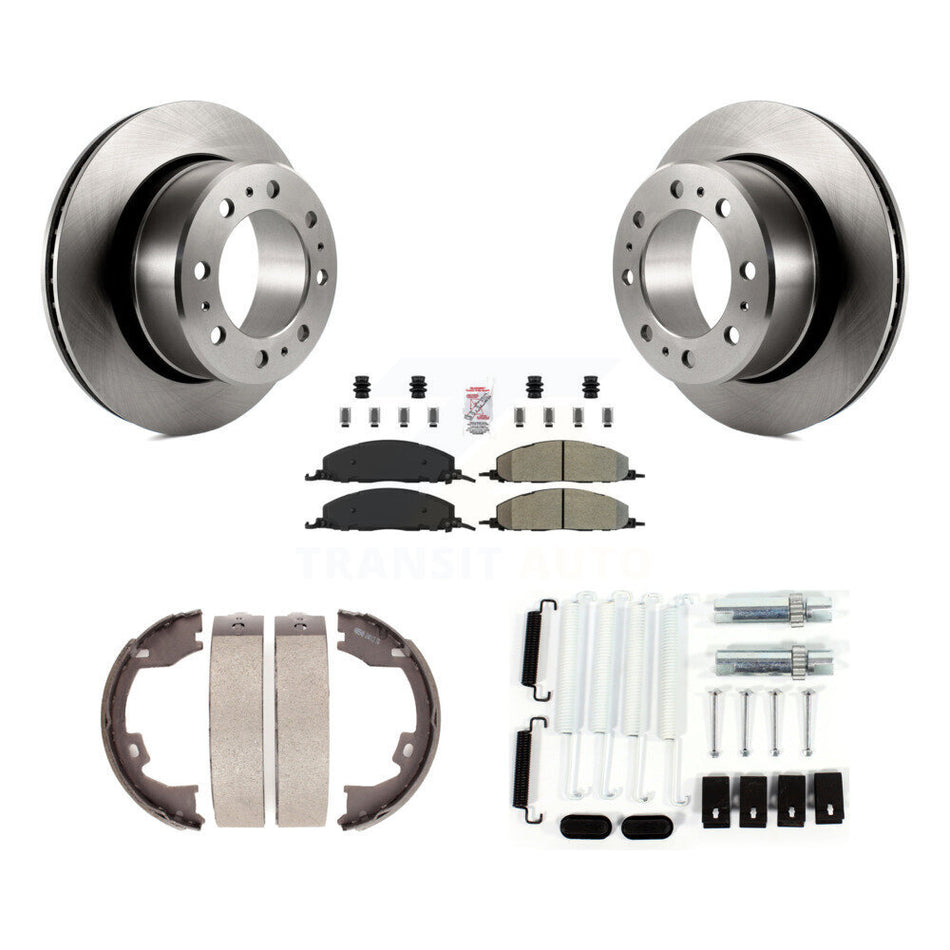 Rear Disc Rotors Semi-Metallic Pads Parking Brake Shoes And Hardware Kit For Ram 1500 K8A-108916