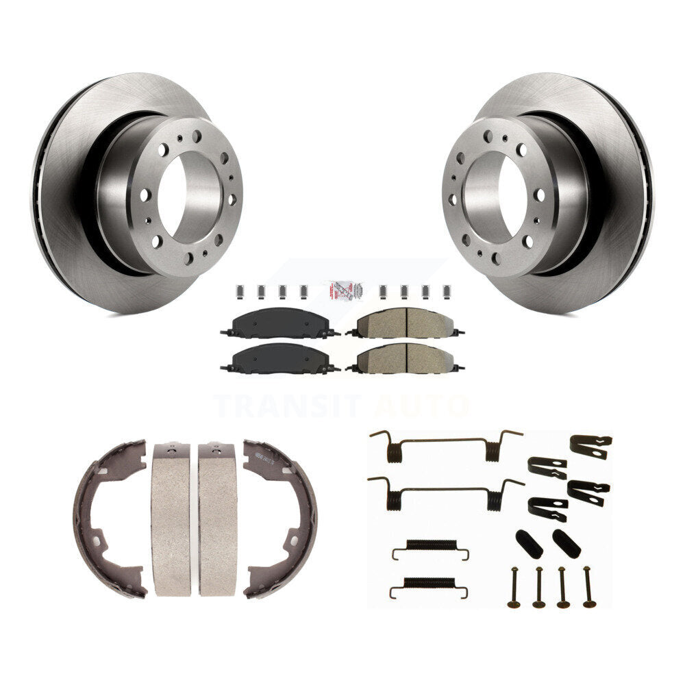 Rear Disc Rotors Semi-Metallic Pads Parking Shoes & Hardware Kit For Ram 3500 2500 Dodge K8A-108919