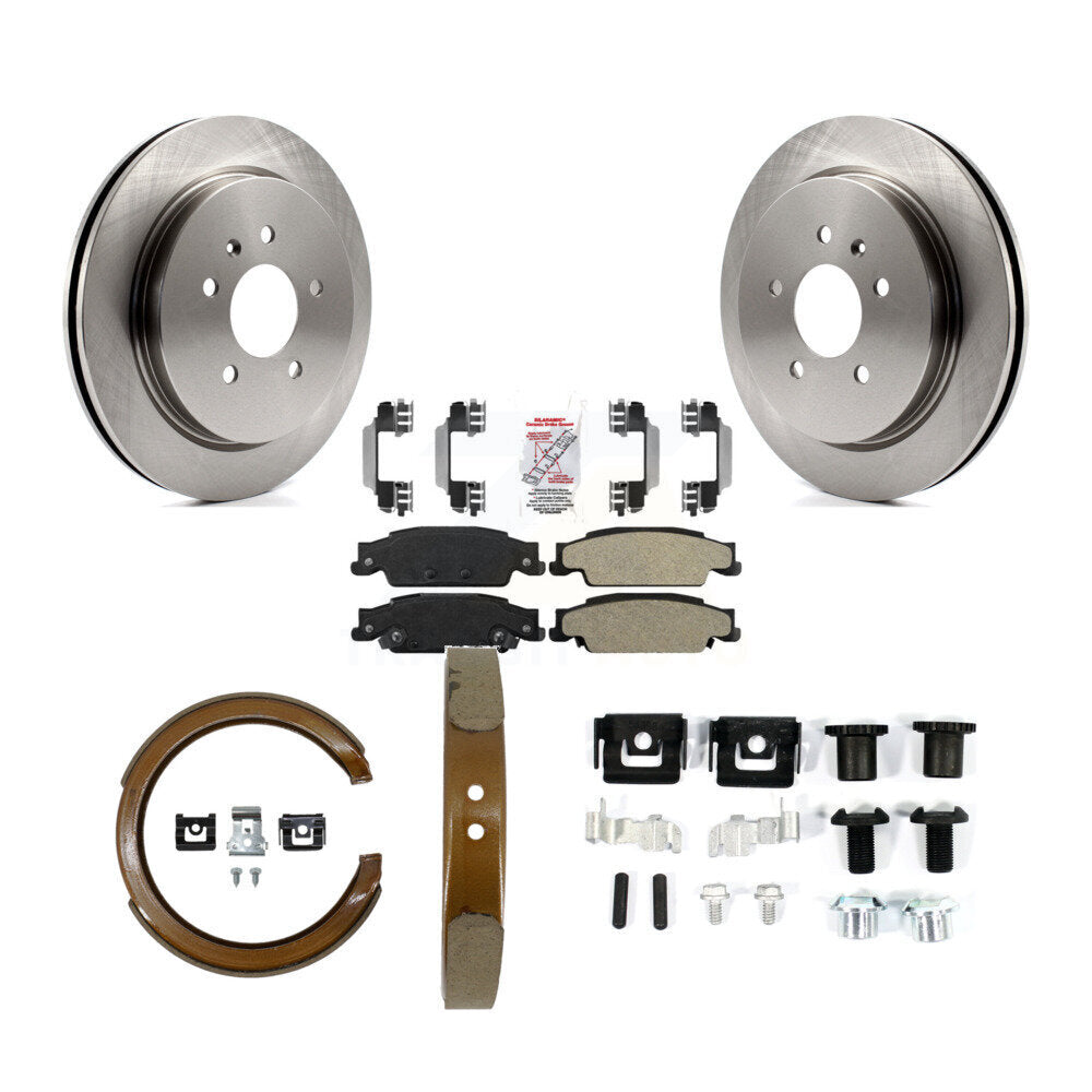 Rear Disc Rotors Semi-Metallic Pads Parking Brake Shoes Hardware Kit For Cadillac CTS STS K8A-108931