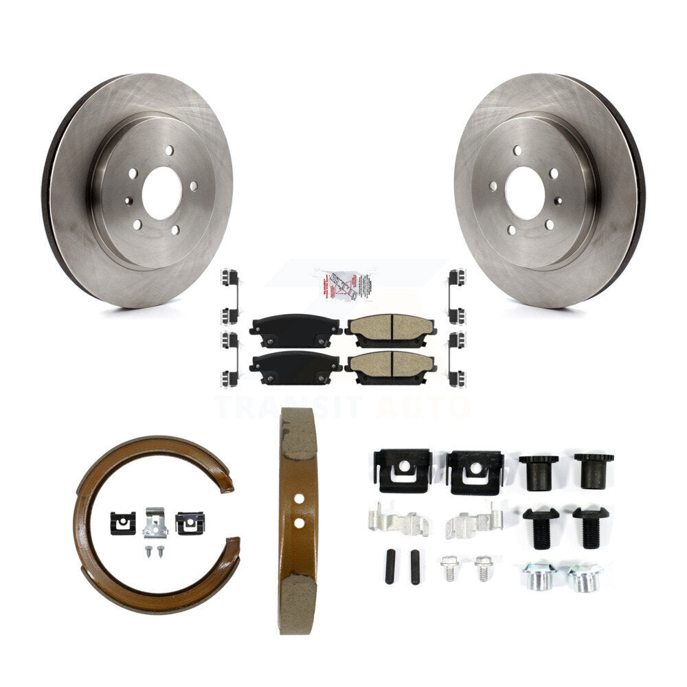 Rear Disc Rotors Semi-Metallic Pads Parking Brake Shoes Hardware Kit For Cadillac CTS STS K8A-108934