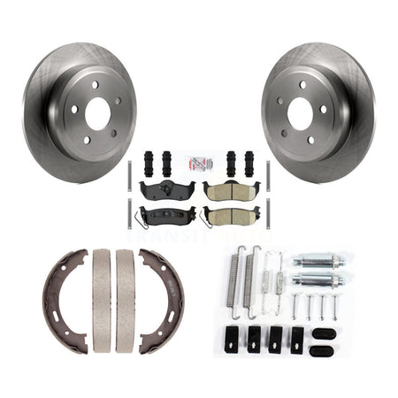 Rear Disc Rotors Ceramic Pads Parking Brake Shoes & Hardware Kit For Jeep Grand Cherokee K8A-108936
