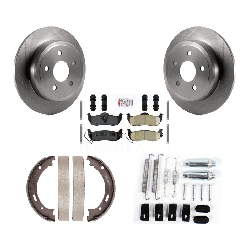 Rear Disc Rotors Ceramic Pads Parking Brake Shoes & Hardware Kit For Jeep Grand Cherokee K8A-108936