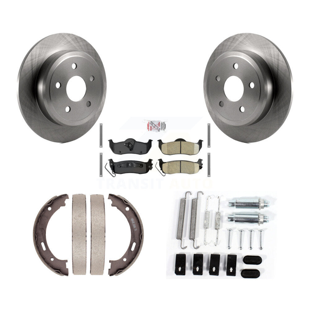 Rear Disc Rotors Ceramic Pads Parking Brake Shoes & Hardware Kit For Jeep Grand Cherokee K8A-108937