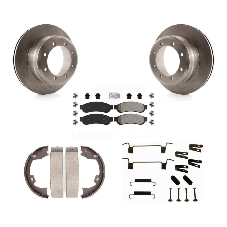 Rear Disc Rotors Semi-Metallic Pads Parking Shoes Hardware Kit For Ford F-350 Super Duty K8A-108939