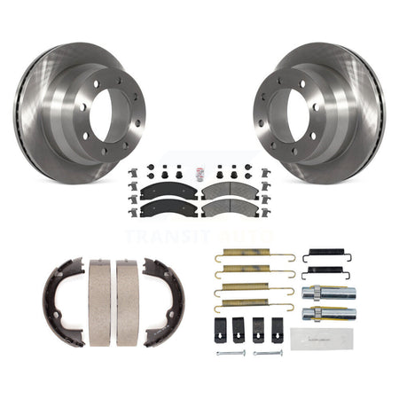 Rear Disc Rotors Semi-Metallic Pads Parking Brake Shoes Hardware Kit For GMC Savana 3500 K8A-108950