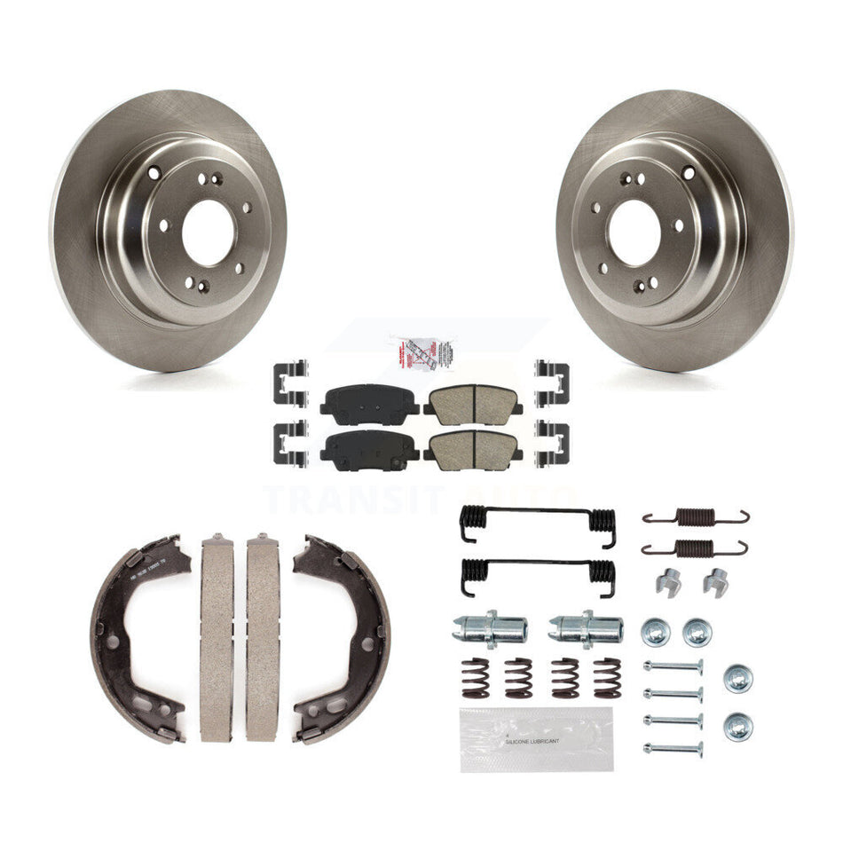 Rear Disc Rotors Ceramic Pads Parking Brake Shoes Hardware Kit For Hyundai Genesis Coupe K8A-108969