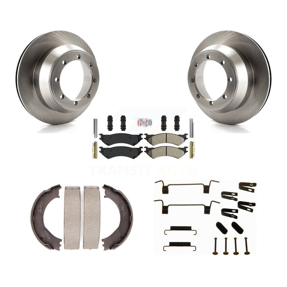 Rear Disc Rotors Semi-Metallic Pads Parking Shoes Hardware Kit For Ford E-350 Super Duty K8A-108990