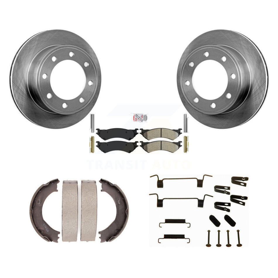 Rear Disc Rotors Semi-Metallic Pads Parking Shoes Hardware Kit For Ford E-350 Super Duty K8A-108991