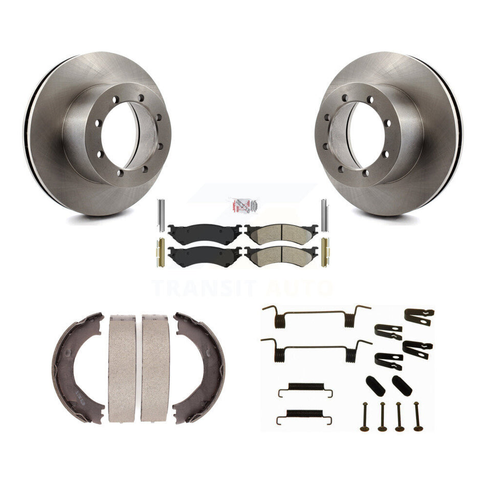 Rear Disc Rotors Semi-Metallic Pads Parking Shoes Hardware Kit For Ford E-350 Super Duty K8A-108992