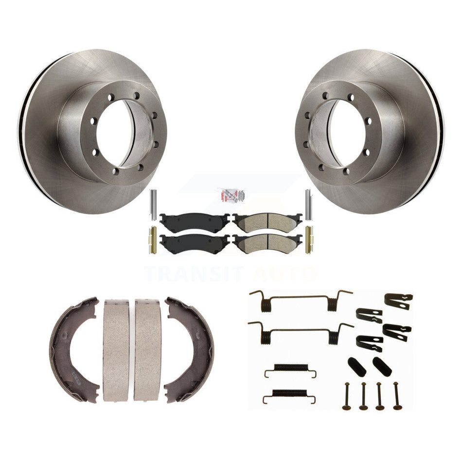 Rear Disc Rotors Semi-Metallic Pads Parking Shoes Hardware Kit For Ford E-350 Super Duty K8A-108992