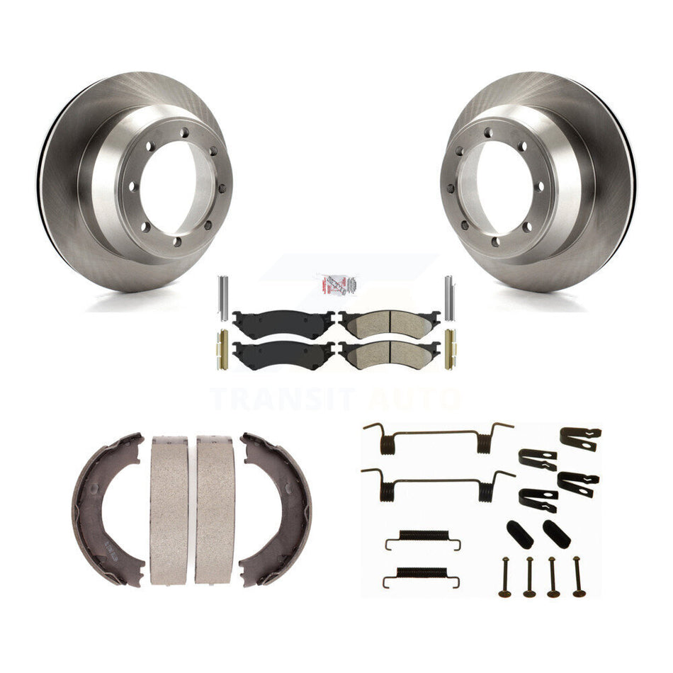 Rear Disc Rotors Semi-Metallic Pads Parking Shoes Hardware Kit For Ford E-350 Super Duty K8A-108993