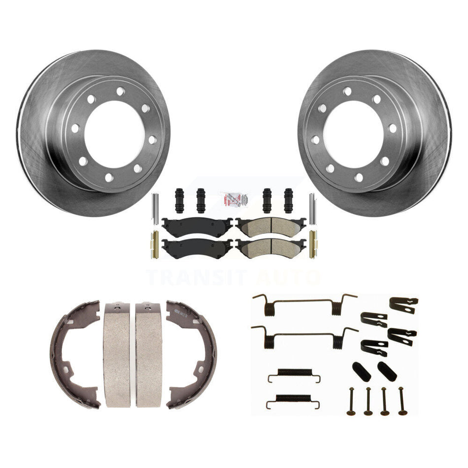 Rear Disc Rotors Semi-Metallic Pads Parking Shoes Hardware Kit For Ford E-350 Super Duty K8A-108994