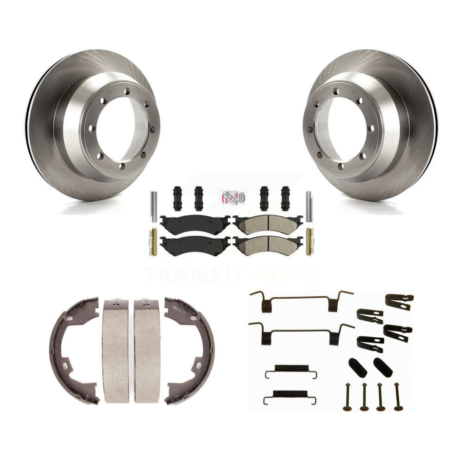 Rear Disc Rotors Semi-Metallic Pads Parking Shoes Hardware Kit For Ford E-350 Super Duty K8A-108996