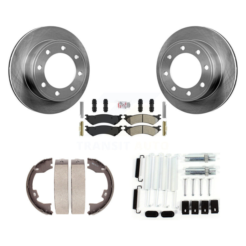 Rear Disc Rotors Semi-Metallic Pads Parking Brake Shoes And Hardware Kit For Ford E-150 K8A-108998