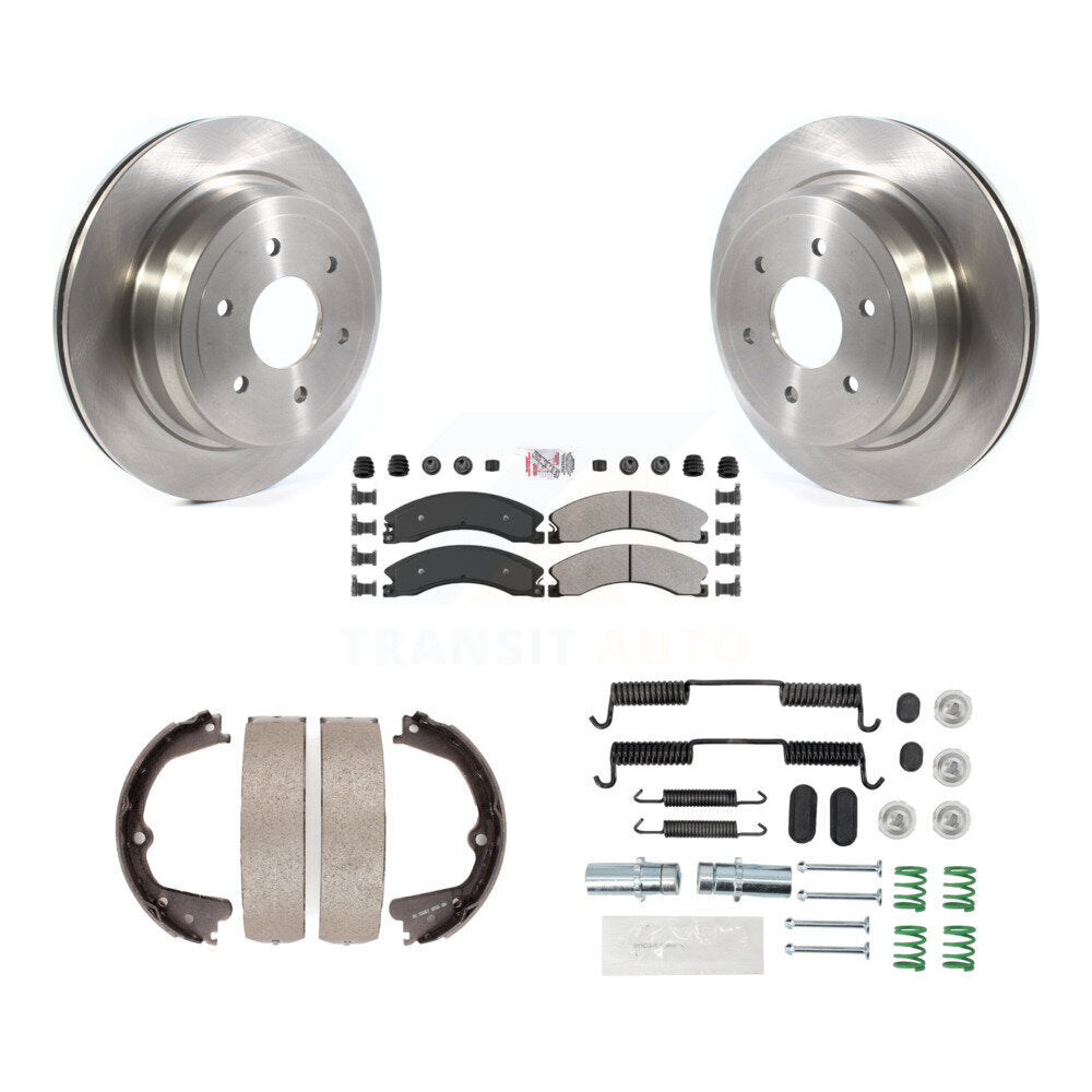 Rear Disc Rotors Semi-Metallic Pads Parking Shoes Hardware Kit For 16-19 Nissan TITAN XD K8A-109004