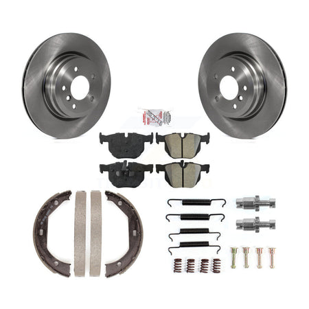 Rear Disc Rotors Semi-Metallic Pads Parking Shoes Hardware Kit For BMW 335i xDrive 335xi K8A-109014