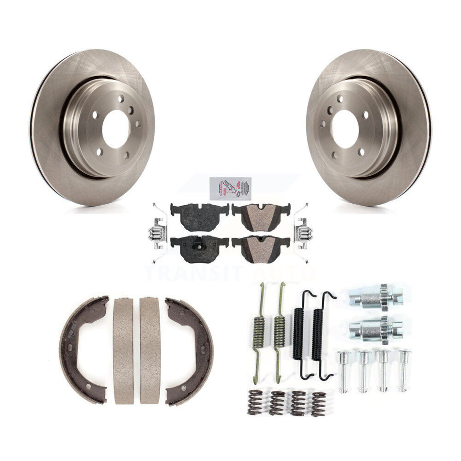 Rear Disc Rotors Semi-Metallic Pads Parking Shoes And Hardware Kit For BMW 530i 525i 528i K8A-109017