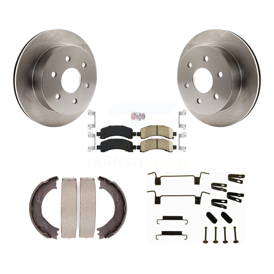 Rear Disc Rotors Ceramic Pads Parking Shoes & Hardware Kit For Chevrolet Express 2500 GMC K8A-109037
