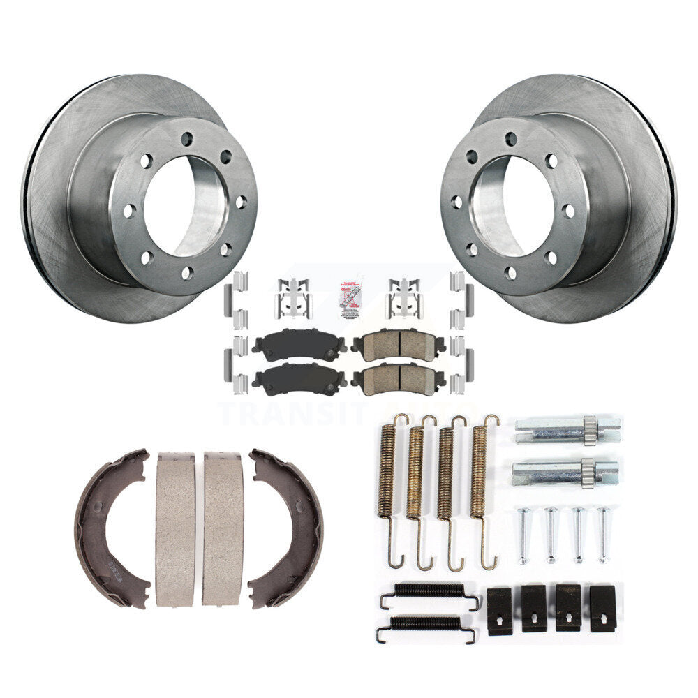 Rear Disc Rotors Ceramic Pads Parking Brake Shoes & Hardware Kit For 2001 GMC Sierra 3500 K8A-109046
