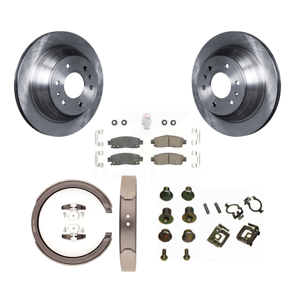 Rear Disc Rotors Ceramic Pads Parking Shoes Hardware Kit For Chevrolet GMC Trailblazer XL K8A-109053