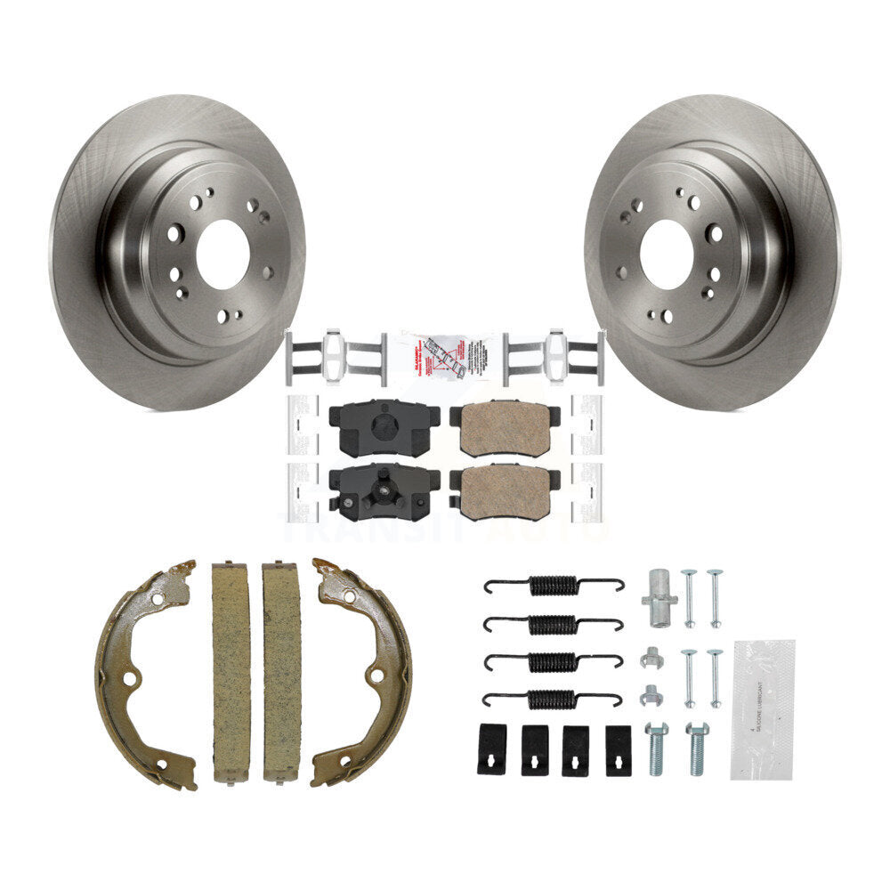 Rear Disc Rotors Ceramic Pads Parking Brake Shoes Hardware Kit For Honda Accord Crosstour K8A-109066