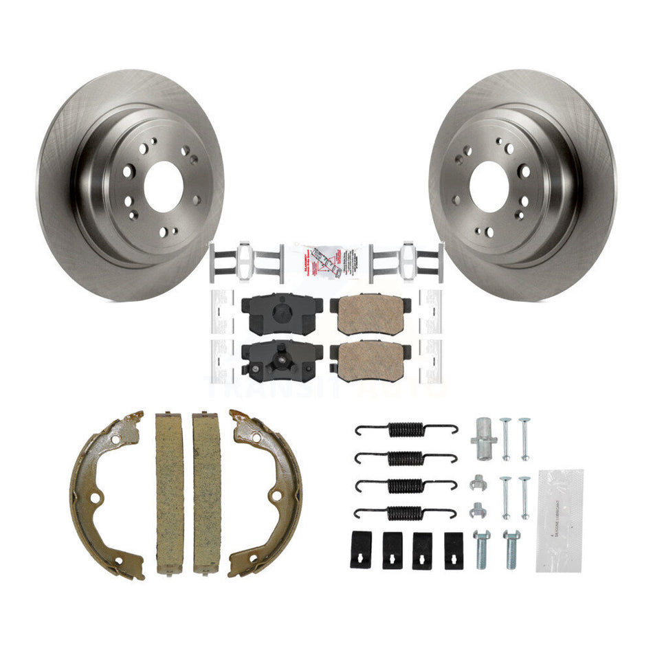 Rear Disc Rotors Ceramic Pads Parking Brake Shoes Hardware Kit For Honda Accord Crosstour K8A-109066