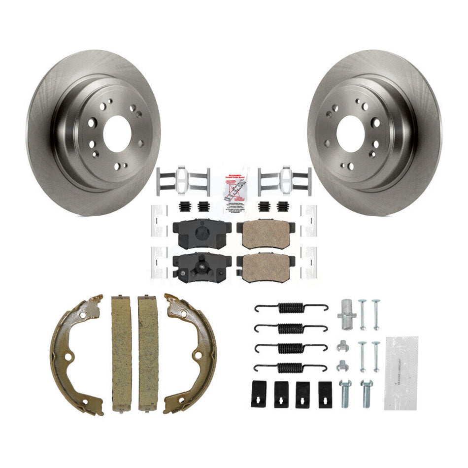 Rear Disc Rotors Ceramic Pads Parking Brake Shoes Hardware Kit For Honda Accord Crosstour K8A-109067