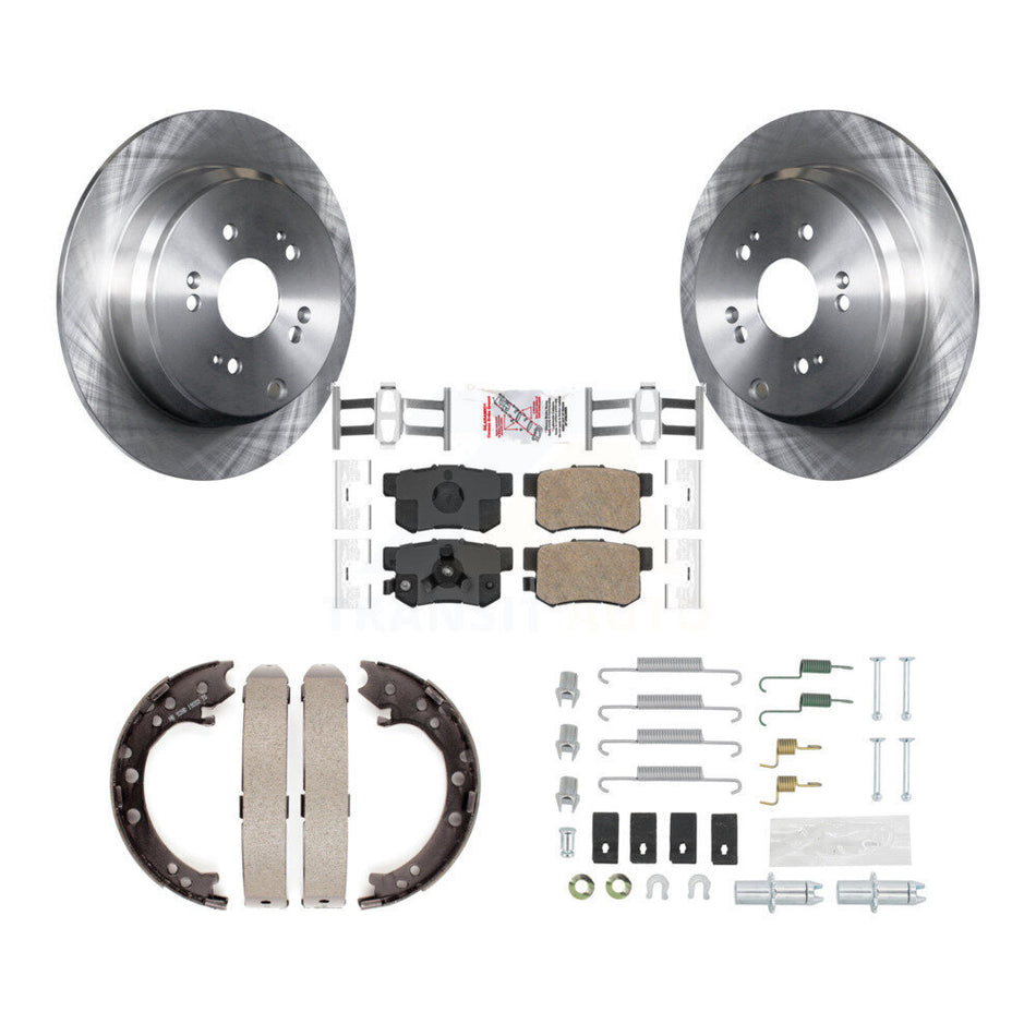 Rear Disc Rotors Ceramic Pads Parking Brake Shoes & Hardware Kit For Honda CR-V Acura RDX K8A-109068