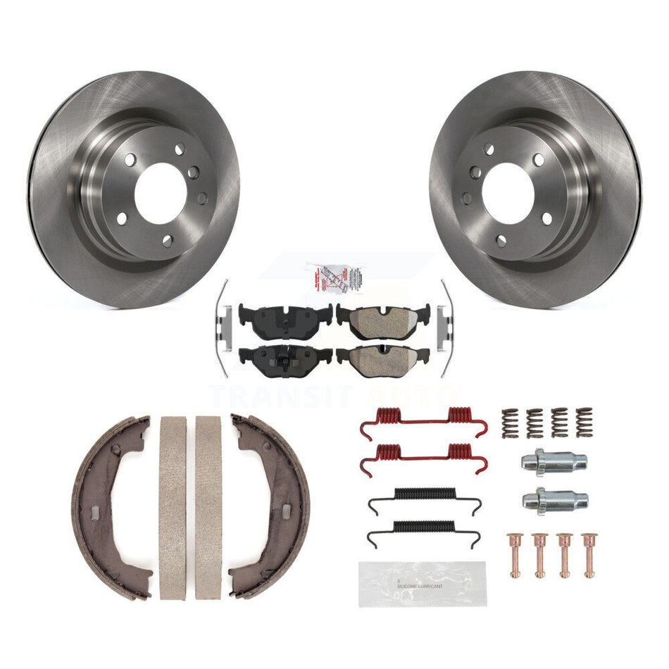 Rear Disc Rotors Semi-Metallic Pads Parking Brake Shoes & Hardware Kit For BMW 328i 325i K8A-109078