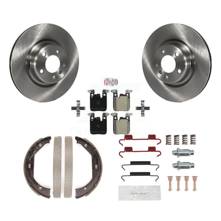 Rear Disc Rotors Semi-Metallic Pads Parking Shoes & Hardware Kit For BMW 320i xDrive 328i K8A-109079