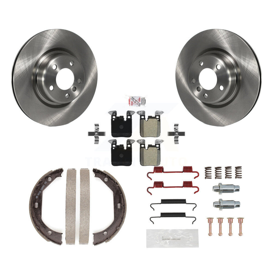 Rear Disc Rotors Semi-Metallic Pads Parking Shoes & Hardware Kit For BMW 320i xDrive 328i K8A-109079