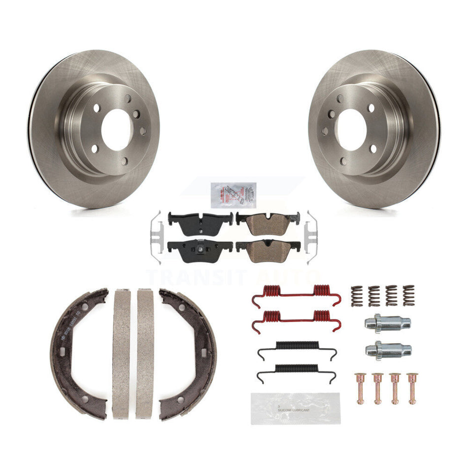 Rear Disc Rotors Semi-Metallic Pads Parking Brake Shoes And Hardware Kit For BMW 328i K8A-109081