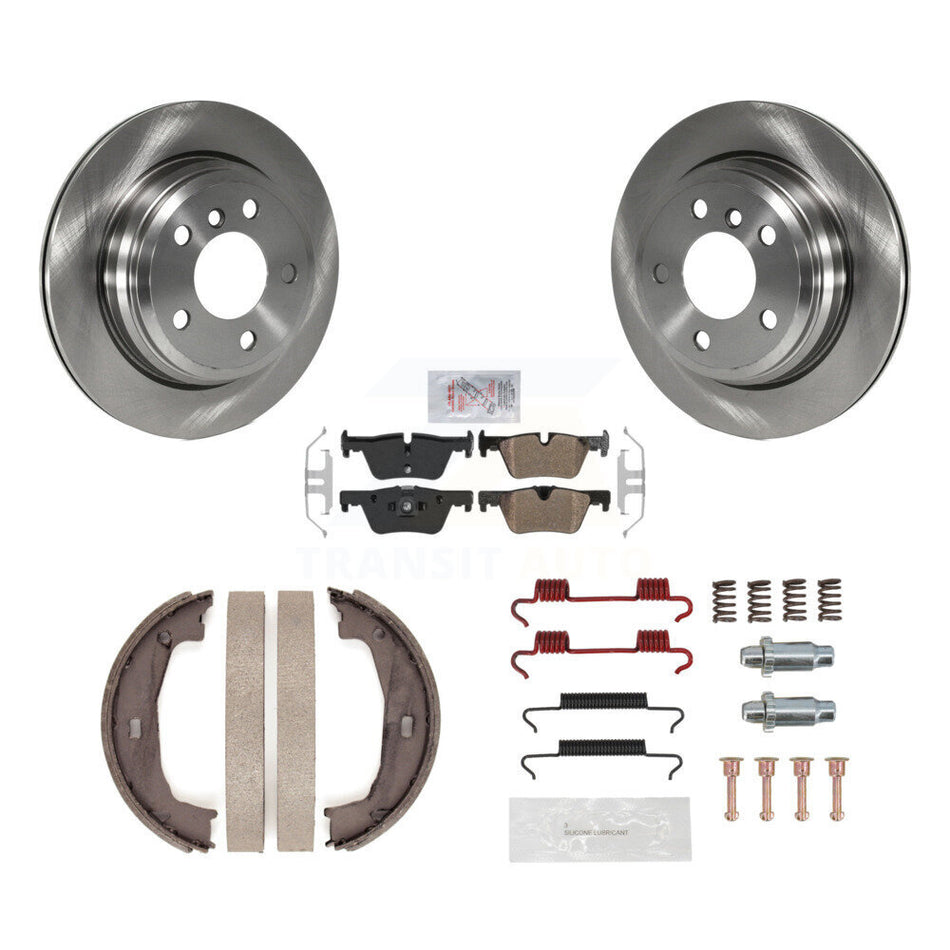 Rear Disc Rotors Semi-Metallic Pads Parking Shoes & Hardware Kit For BMW 320i xDrive 428i K8A-109091