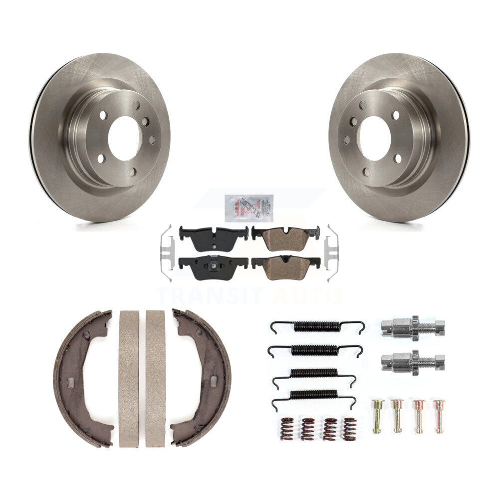 Rear Disc Rotors Semi-Metallic Pads Parking Brake Shoes And Hardware Kit For BMW 328i K8A-109094
