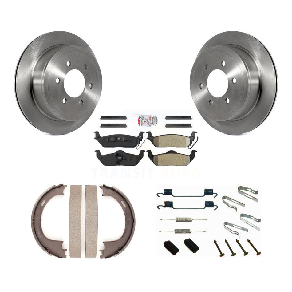 Rear Disc Rotors Semi-Metallic Pads Parking Shoes Hardware Kit For Ford F-150 Lincoln LT K8A-109101