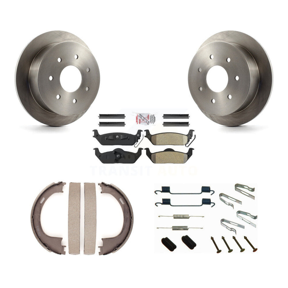 Rear Disc Rotors Semi-Metallic Pads Parking Brake Shoes And Hardware Kit For Ford F-150 K8A-109104