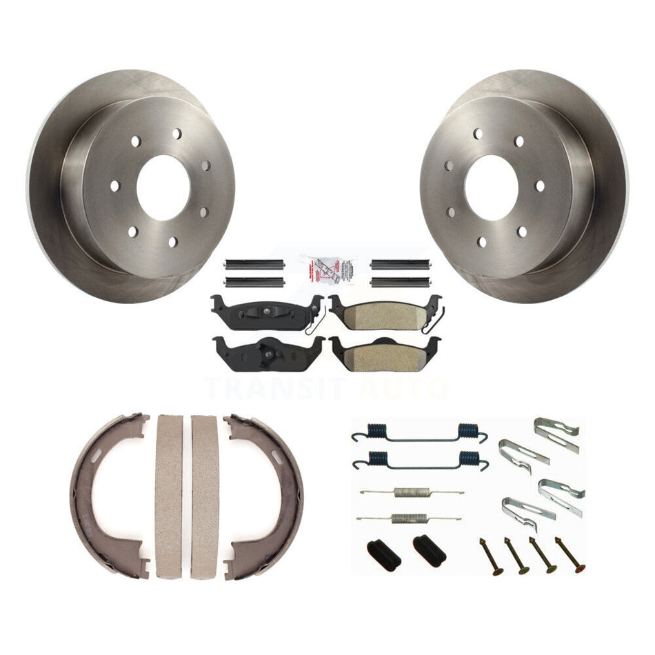 Rear Disc Rotors Semi-Metallic Pads Parking Brake Shoes And Hardware Kit For Ford F-150 K8A-109104