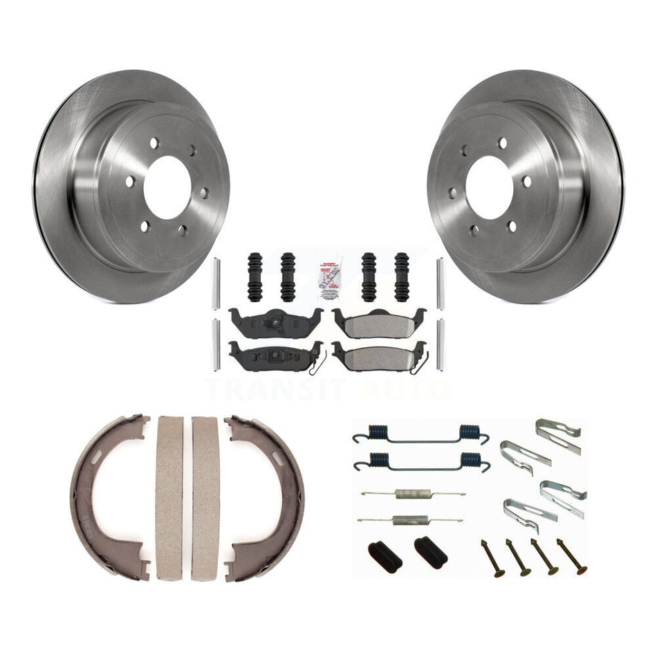 Rear Disc Rotors Semi-Metallic Pads Parking Shoes Hardware Kit For Ford F-150 Lincoln LT K8A-109105