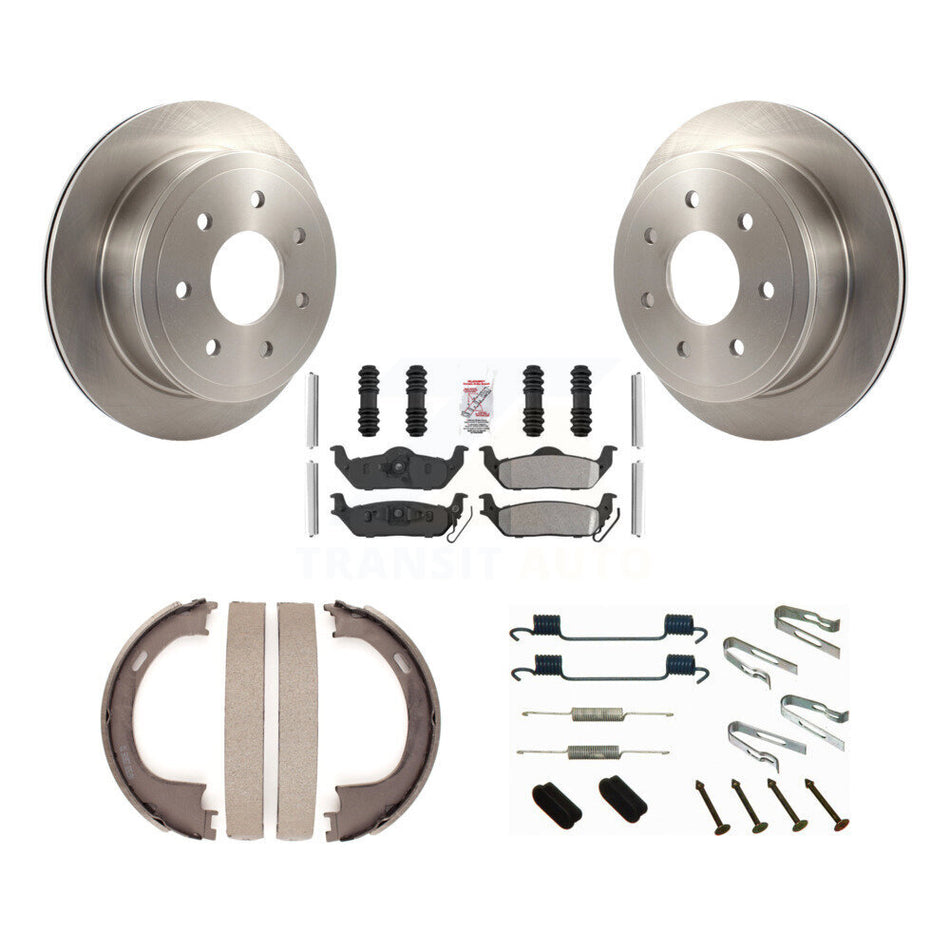 Rear Disc Rotors Semi-Metallic Pads Parking Shoes Hardware Kit For Ford F-150 Lincoln LT K8A-109106