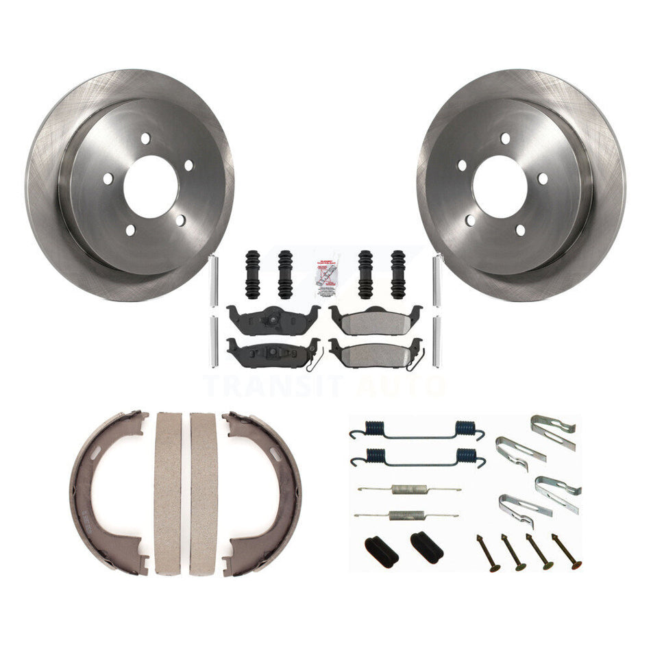 Rear Disc Rotors Semi-Metallic Pads Parking Brake Shoes And Hardware Kit For Ford F-150 K8A-109107