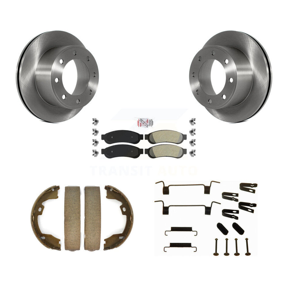 Rear Disc Rotors Semi-Metallic Pads Parking Shoes Hardware Kit For Ford F-350 Super Duty K8A-109120