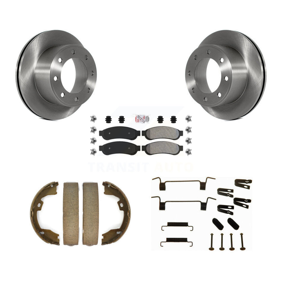 Rear Disc Rotors Semi-Metallic Pads Parking Shoes Hardware Kit For Ford F-350 Super Duty K8A-109121