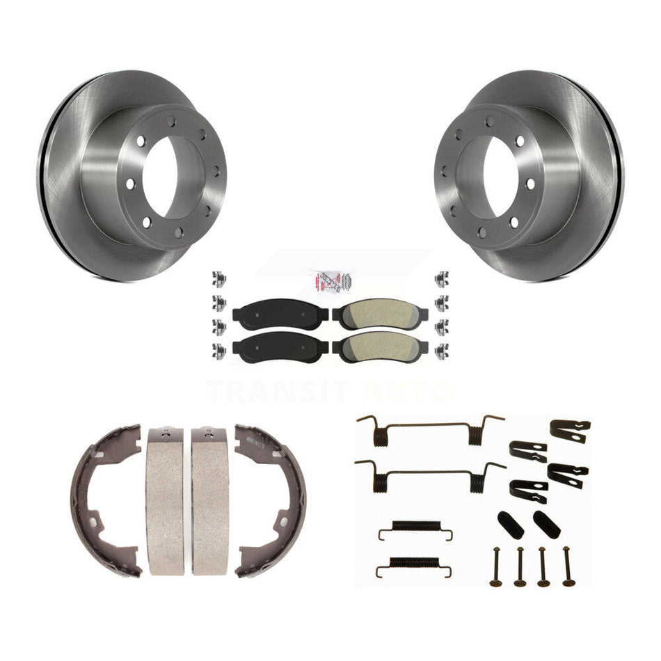 Rear Disc Rotors Semi-Metallic Pads Parking Shoes Hardware Kit For Ford F-250 Super Duty K8A-109122
