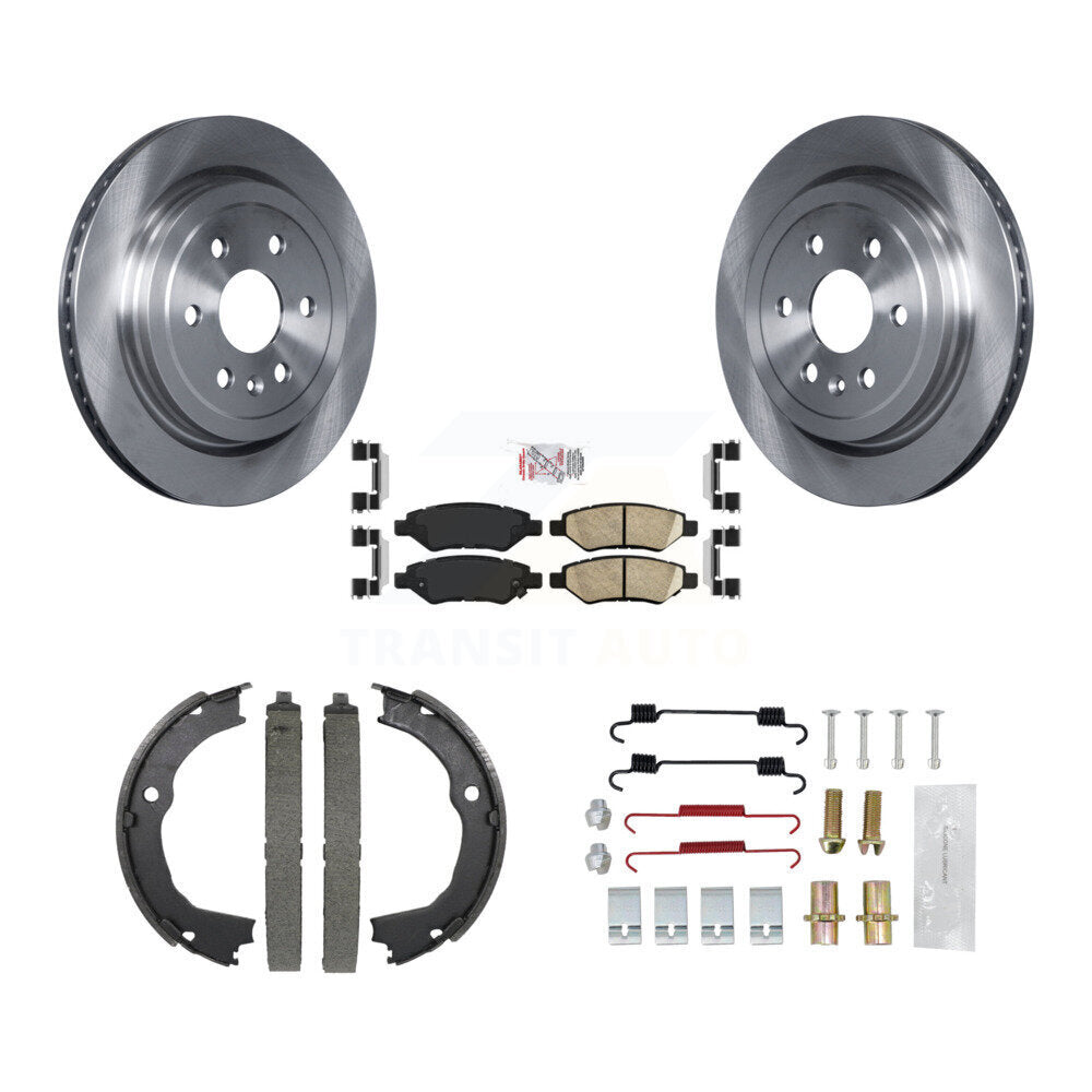 Rear Disc Rotors Ceramic Pads Parking Brake Shoes Hardware Kit For 2010-2016 Cadillac SRX K8A-109128