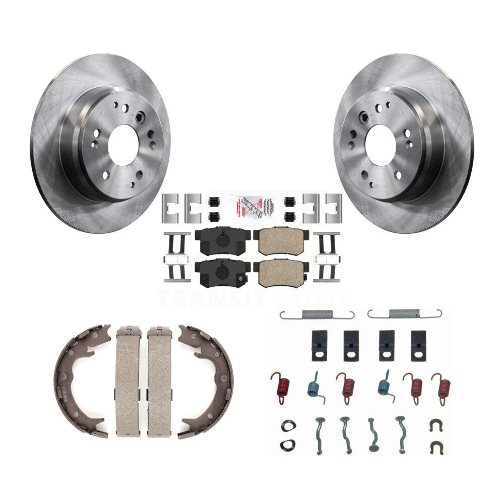 Rear Disc Rotors Ceramic Pads Parking Brake Shoes Hardware Kit For Acura TL Honda Element K8A-109167