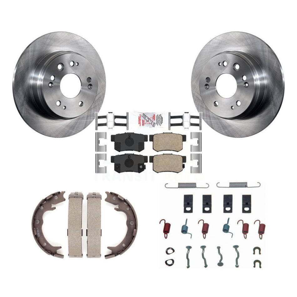 Rear Disc Rotors Ceramic Pads Parking Brake Shoes & Hardware Kit For 2002-2004 Honda CR-V K8A-109170