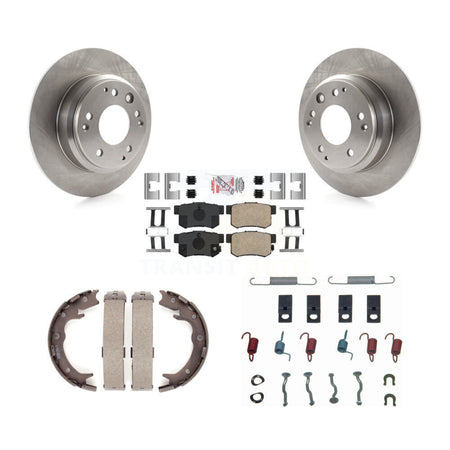 Rear Disc Rotors Ceramic Pads Parking Brake Shoes Hardware Kit For Honda Odyssey Acura RL K8A-109171